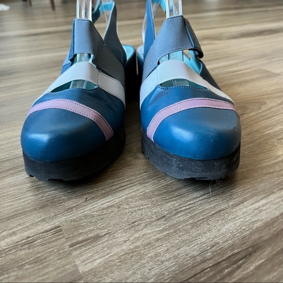 Thierry Rabotin Blue Almond Wedge Striped Sandal Heels - Picture 4 of 8